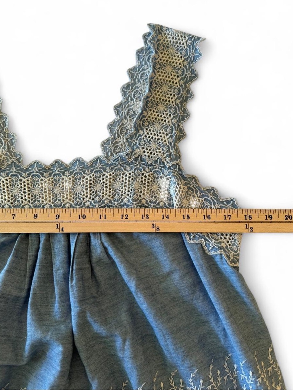 Gap 1969 Embroidered Chambray Eyelet Babydoll Tank Top Blue L Cottagecore Boho - Picture 7 of 8